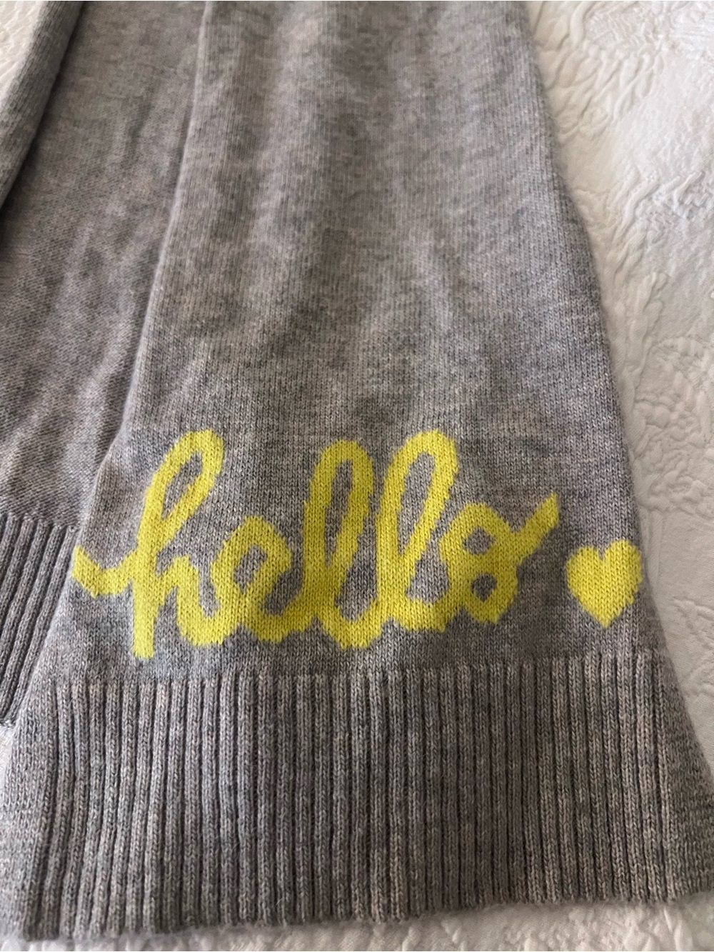 Crew cuts Gray Knit Scarf with Yellow 'hello' Script